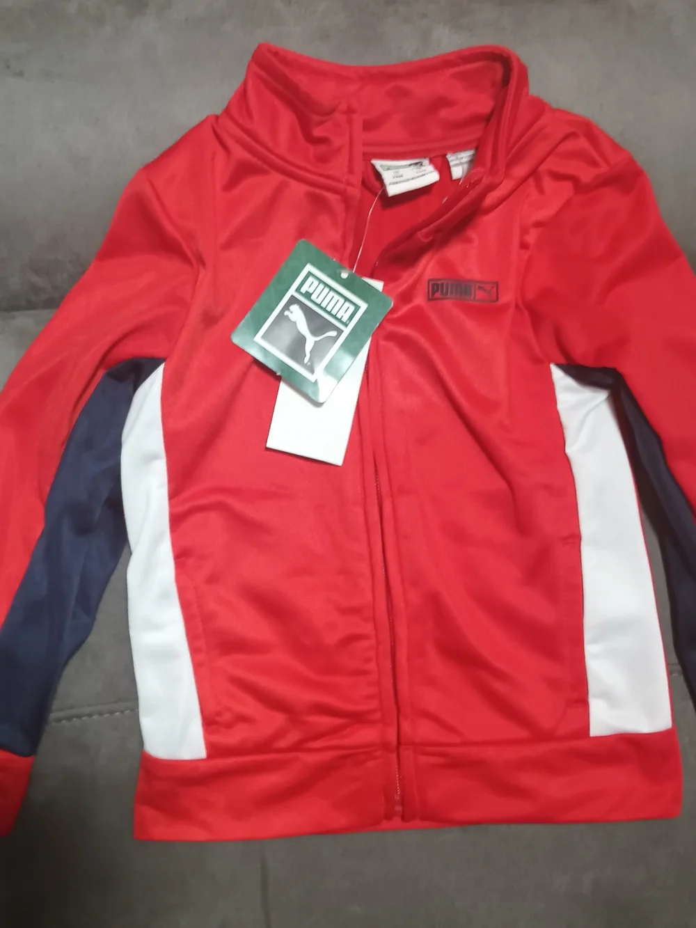 Puma Kids Red, Navy & White Zip Puffer Jacket Size: 24 Mo